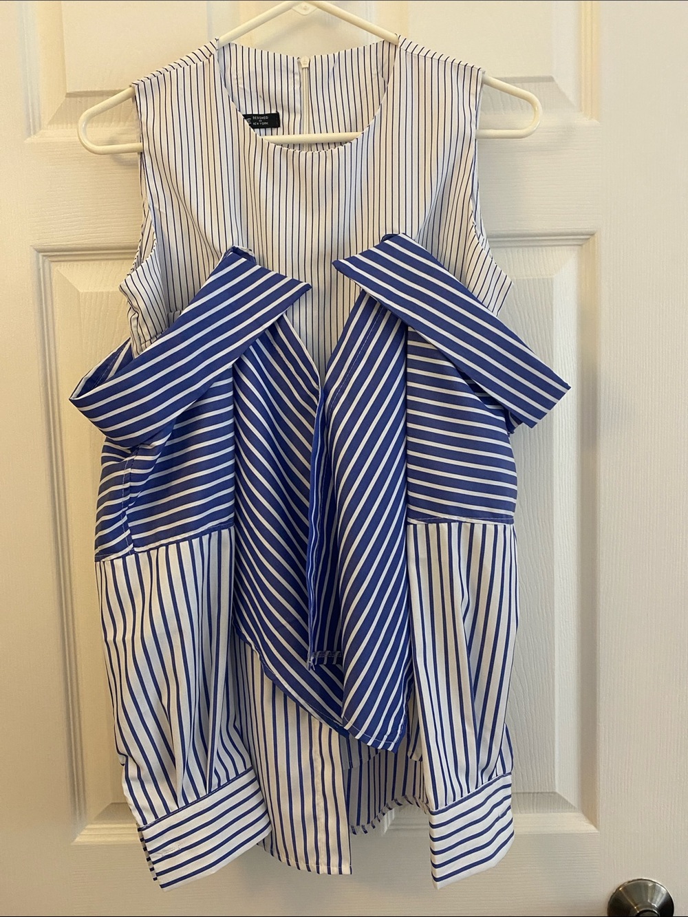 Striped Blue & White Sleeveless Blouse